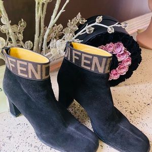 Vintage Fendi Black Suede Ankle Boots